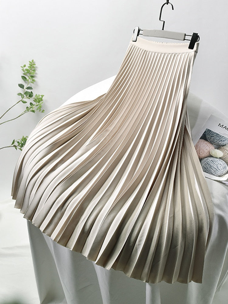 Stilla | Markedesigner Dame Elegant Smart Solid Plisseret Nederdel Høj Talje Luksusmode