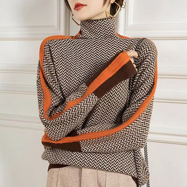 Stilla Geometrisk strikket rullekrave sweater
