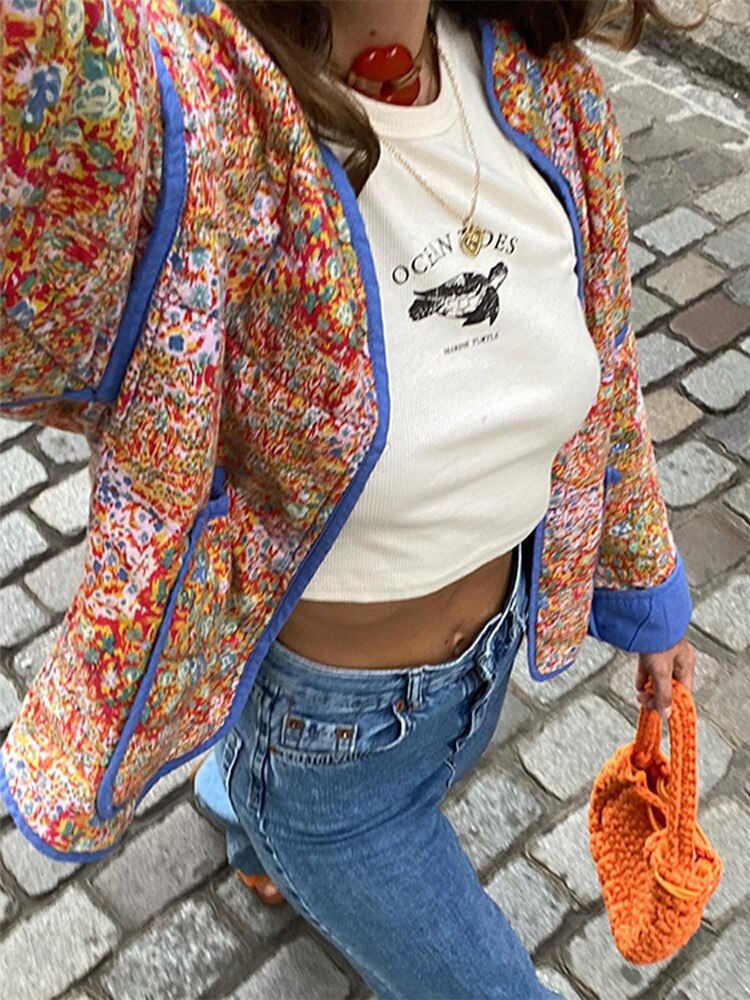Stilla | Langærmet Varm Streetwear-Jakke Bomuld Med Print