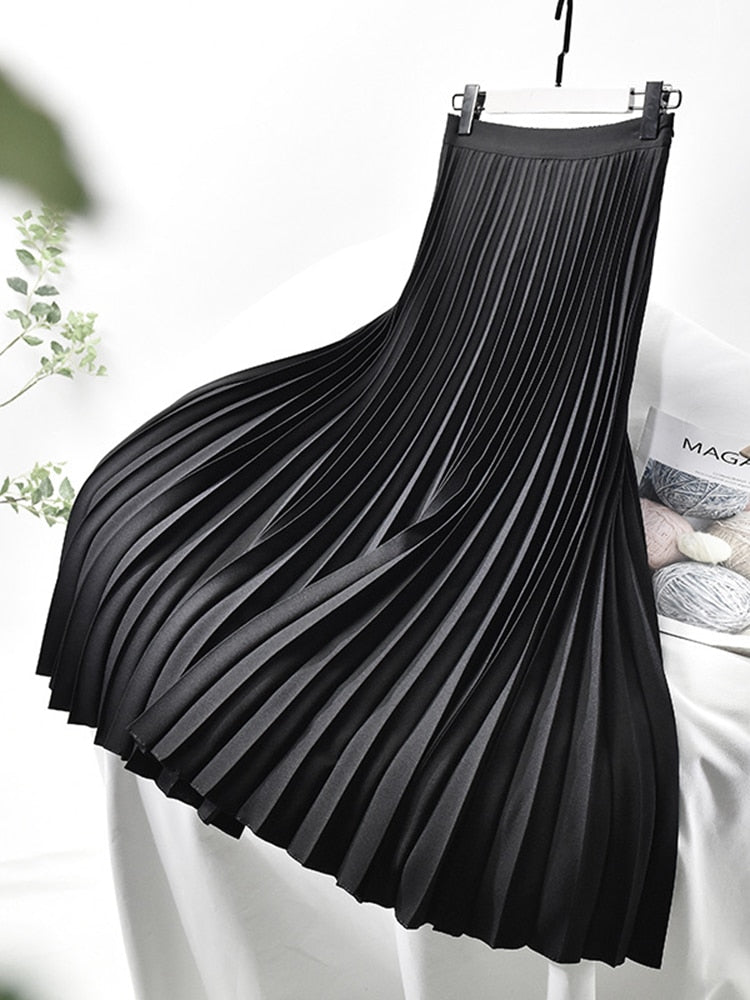 Stilla | Markedesigner Dame Elegant Smart Solid Plisseret Nederdel Høj Talje Luksusmode