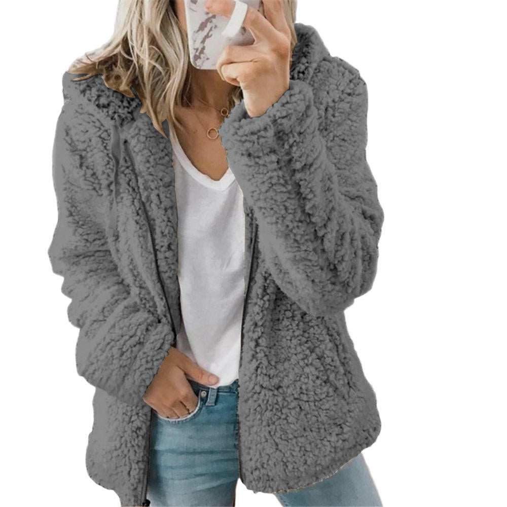 Stilla | Dame Mode Elegant Bamse Teddy Pels Frakke: Blød Fleece Frakke Med Lommer Og Lynlås