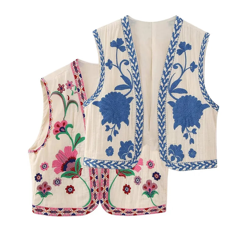 Stilla | Broderet ærmeløs vest med blomsteraccenter