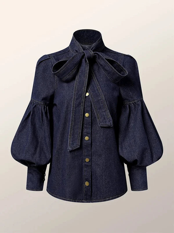 Stilla | Bluser af jeans med puffærmer