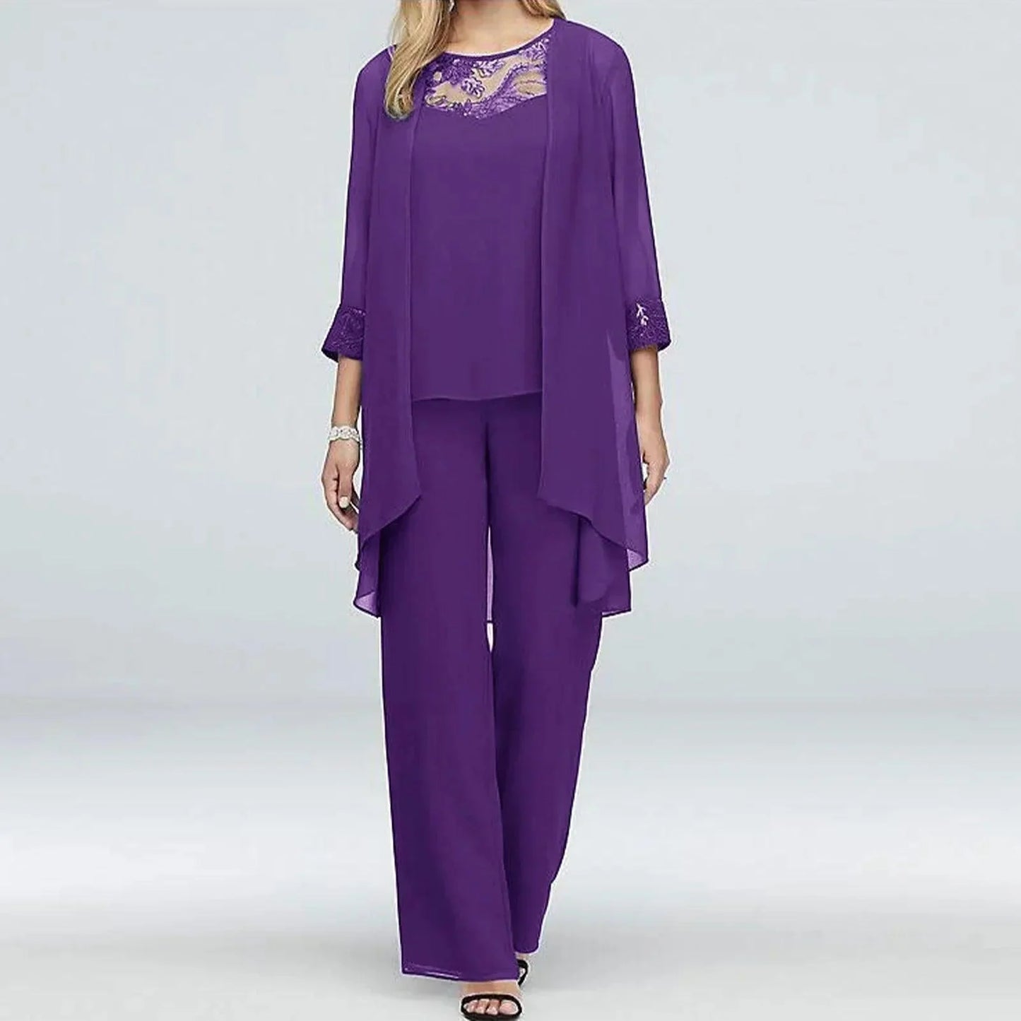 Stilla | Hals Blonde Chiffon Cardigan & Lige Bukser