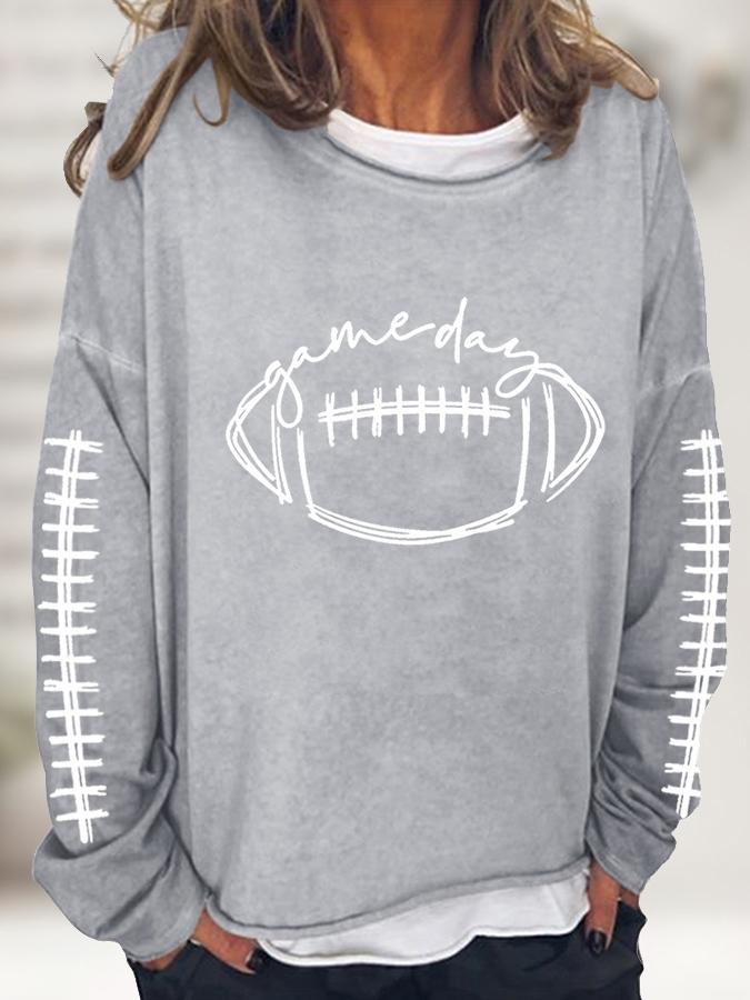 Stilla | Damernes T-shirts Rugby Print Crew Neck Lange Ærmer Afslappet T-shirt