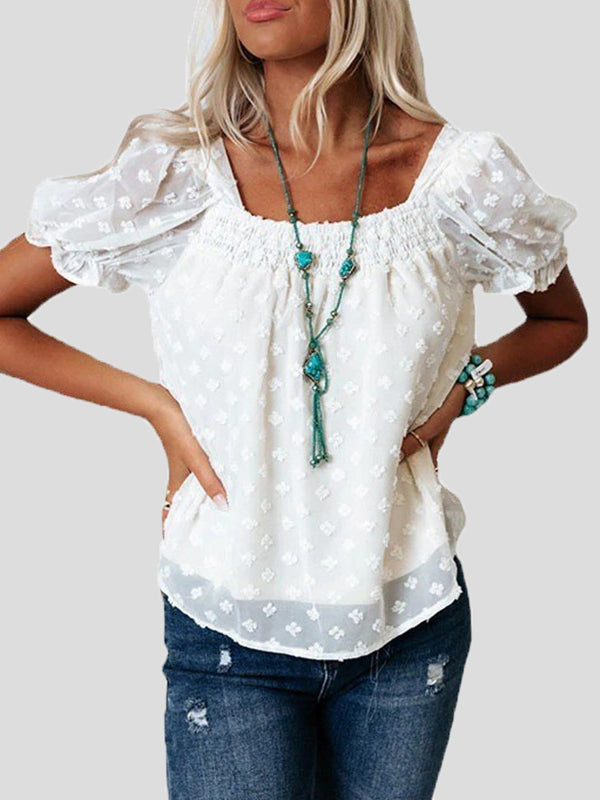 Stilla | Kvinders Bluser Jacquard Firkantet Hals Chiffon Bluse
