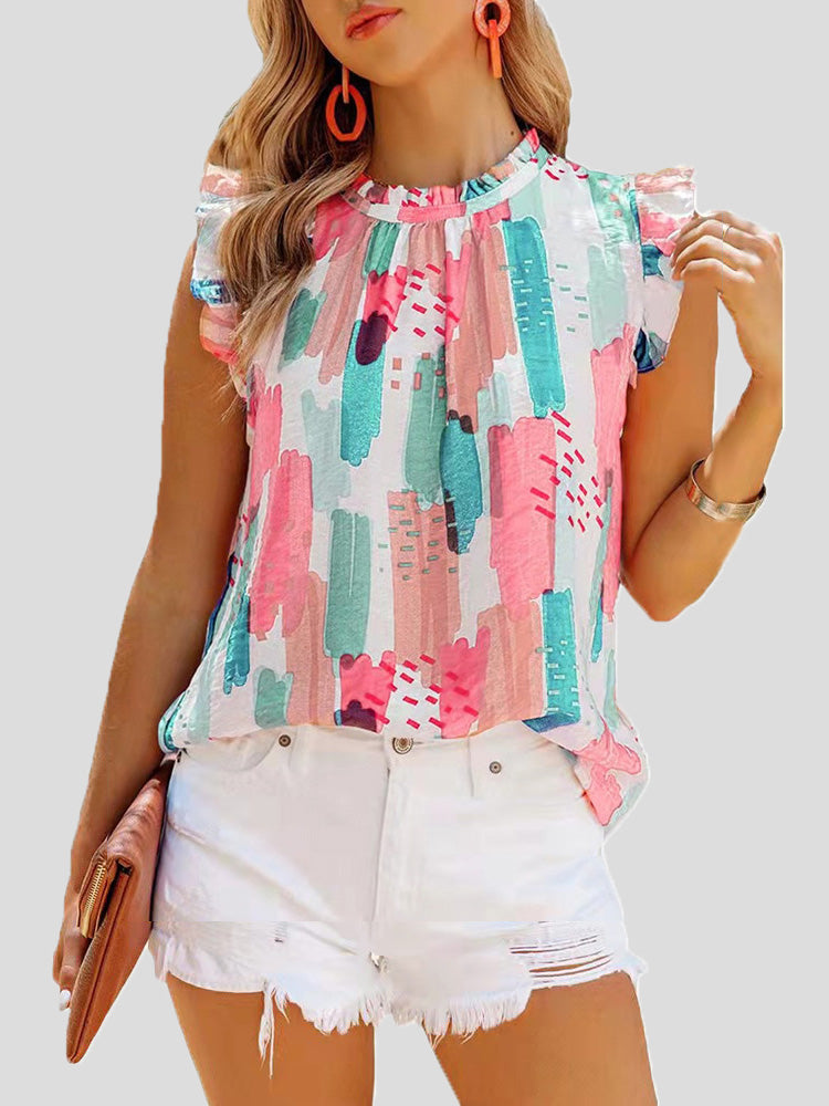 Stilla | Kvinder Bluser Afslappet Multifarvet Print Ærmeløs Chiffon Bluse