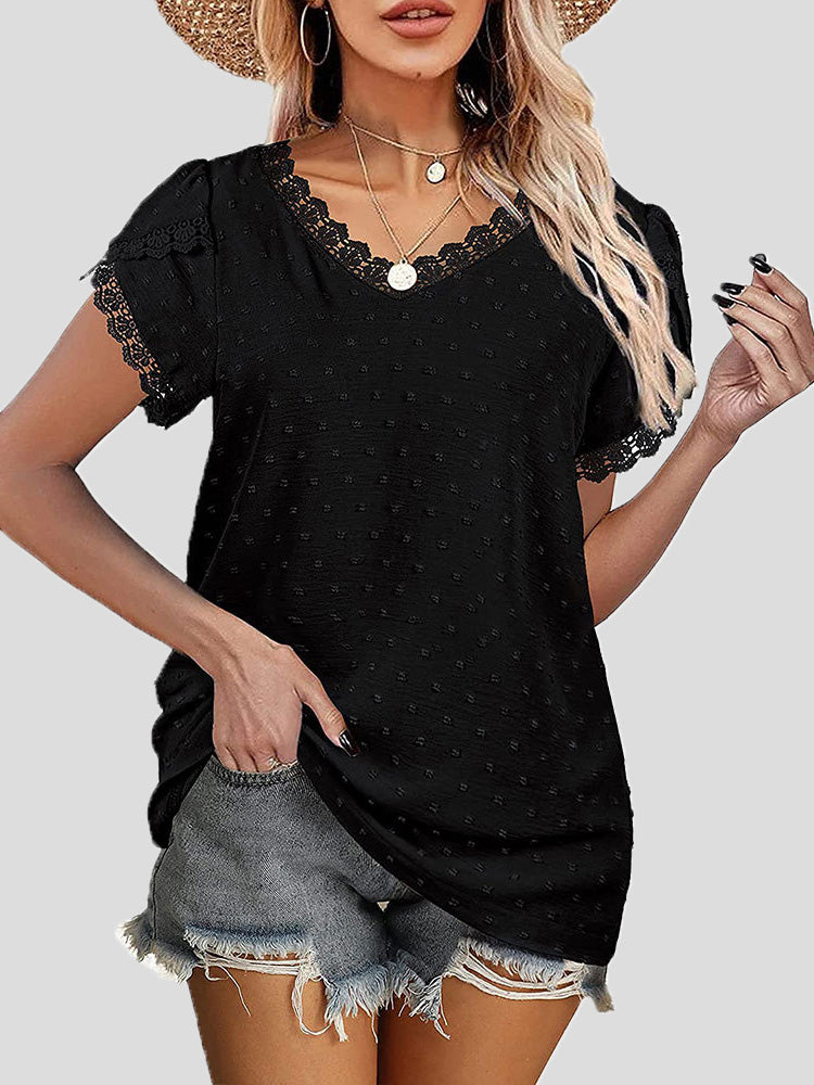 Stilla | Kvinders Bluser V-hals Spids Blonde Jacquard Korte Ærmer Bluse