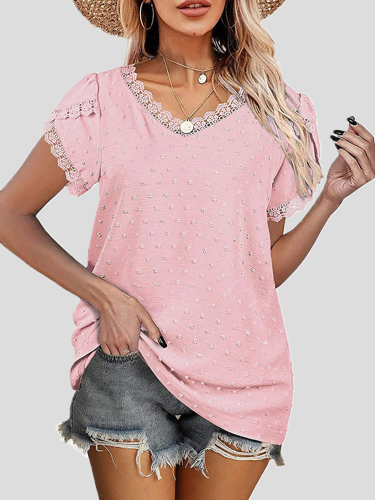 Stilla | Kvinders Bluser V-hals Spids Blonde Jacquard Korte Ærmer Bluse