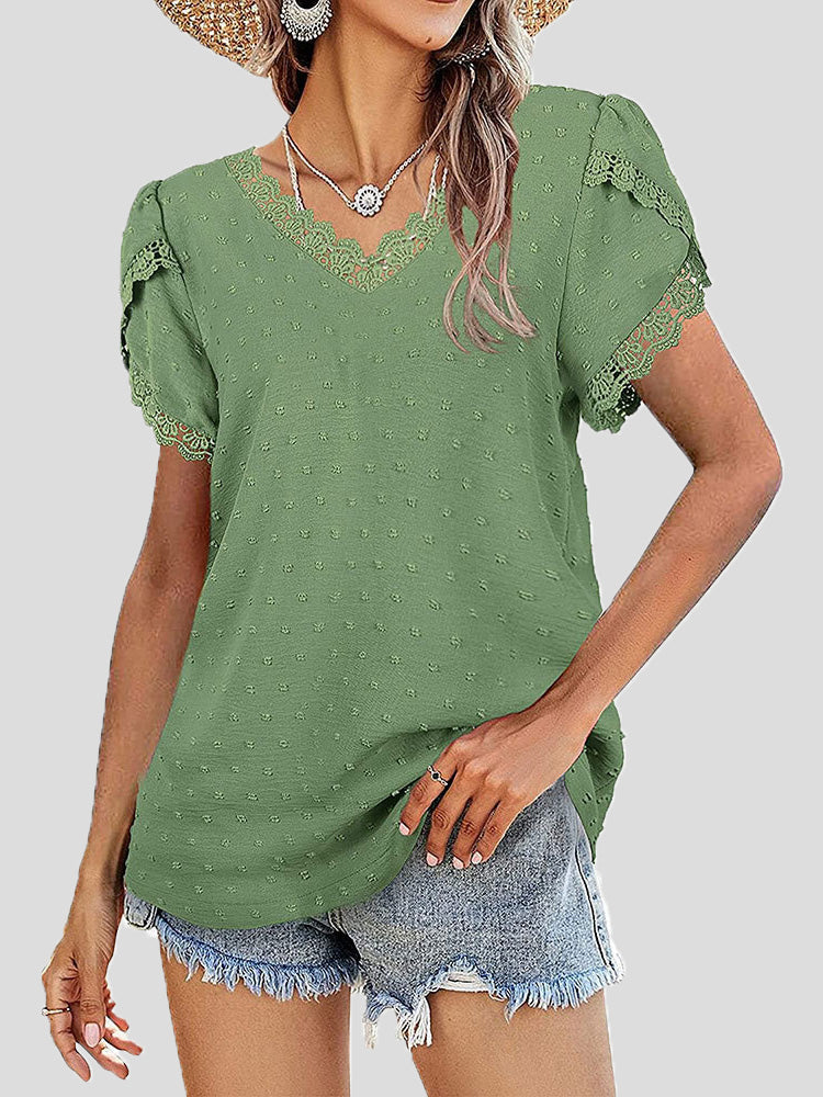 Stilla | Kvinders Bluser V-hals Spids Blonde Jacquard Korte Ærmer Bluse