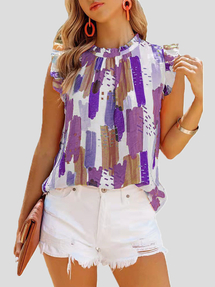 Stilla | Kvinder Bluser Afslappet Multifarvet Print Ærmeløs Chiffon Bluse