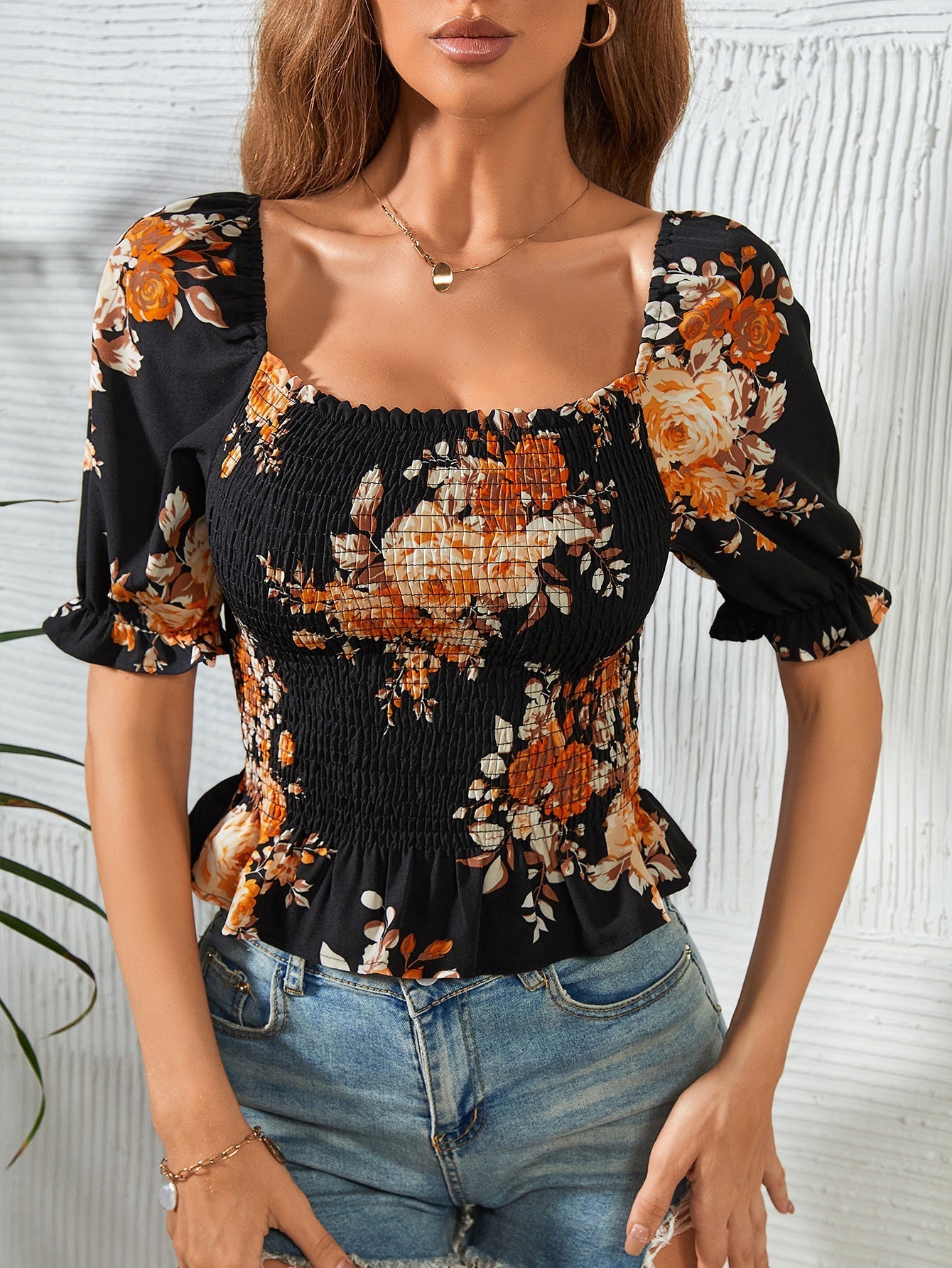 Stilla | Kvinders Bluser Blomsteret Print Firkantet Hals Smock Bluse