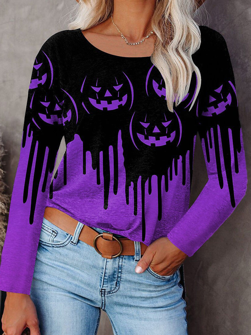 Stilla | Kvinders T-shirts Halloween Print Rund Hals Langærmet T-shirt