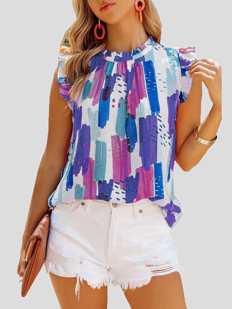 Stilla | Kvinder Bluser Afslappet Multifarvet Print Ærmeløs Chiffon Bluse