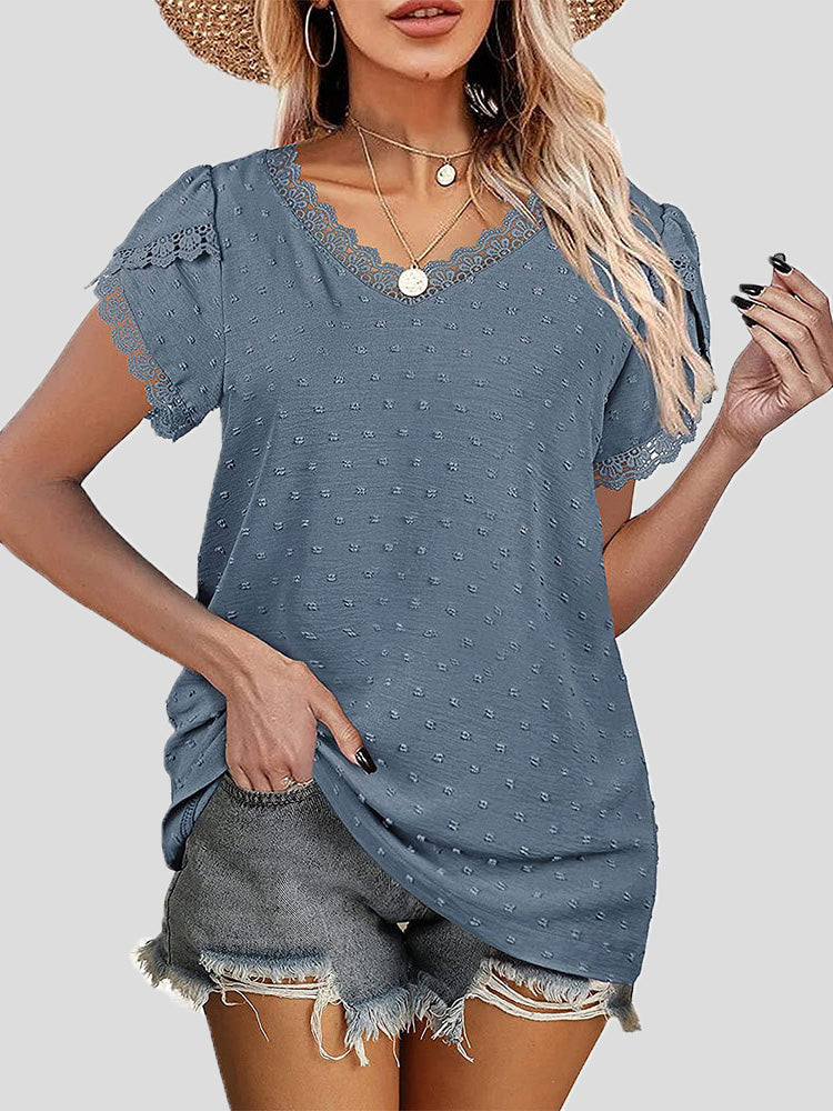 Stilla | Kvinders Bluser V-hals Spids Blonde Jacquard Korte Ærmer Bluse