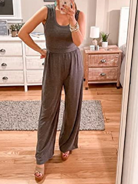 Stilla | Kvinders Jumpsuits Afslappet U Hals Ærmeløs Bredbenet Jumpsuit