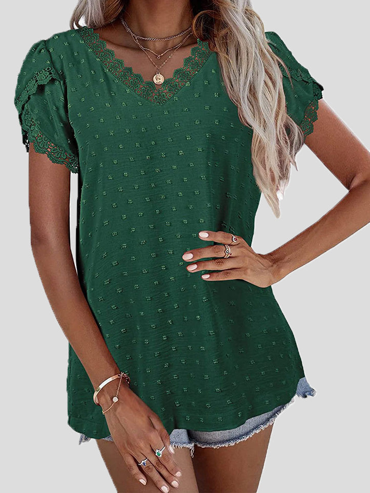 Stilla | Kvinders Bluser V-hals Spids Blonde Jacquard Korte Ærmer Bluse