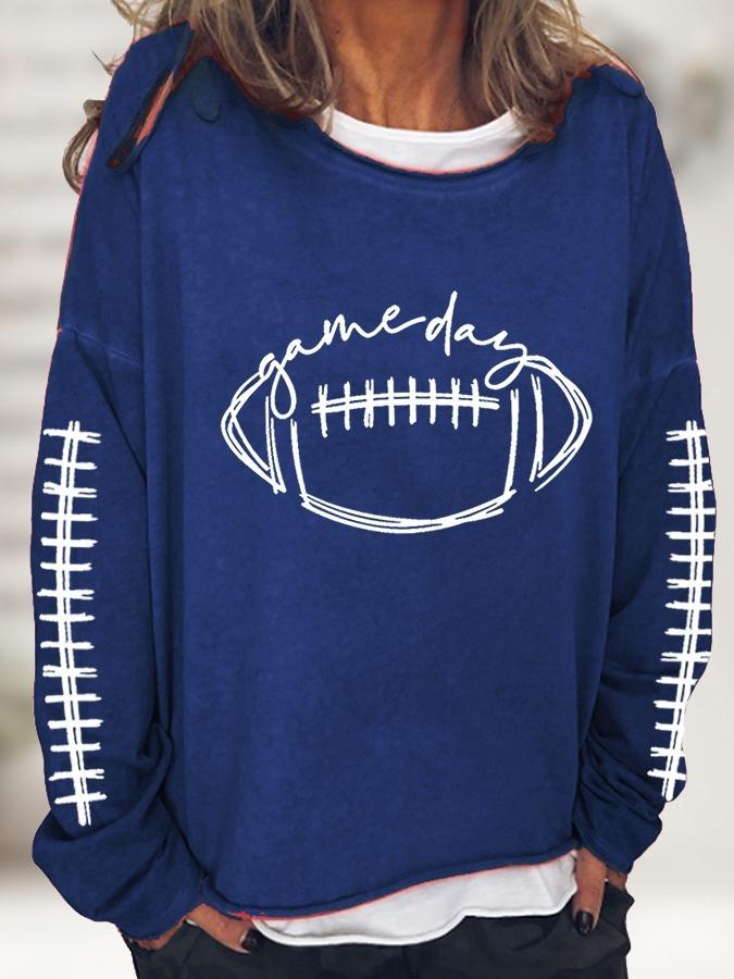 Stilla | Damernes T-shirts Rugby Print Crew Neck Lange Ærmer Afslappet T-shirt