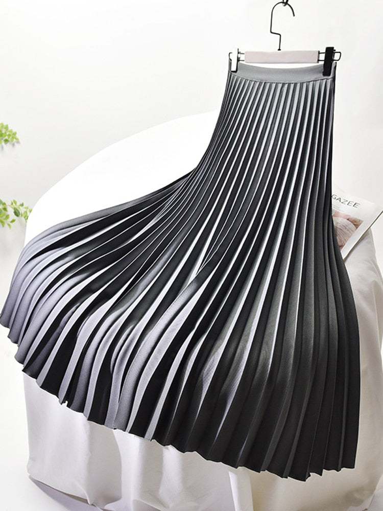 Stilla | Markedesigner Dame Elegant Smart Solid Plisseret Nederdel Høj Talje Luksusmode