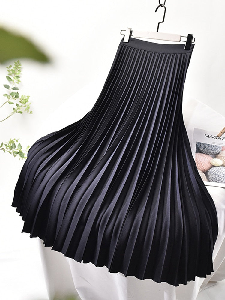 Stilla | Markedesigner Dame Elegant Smart Solid Plisseret Nederdel Høj Talje Luksusmode