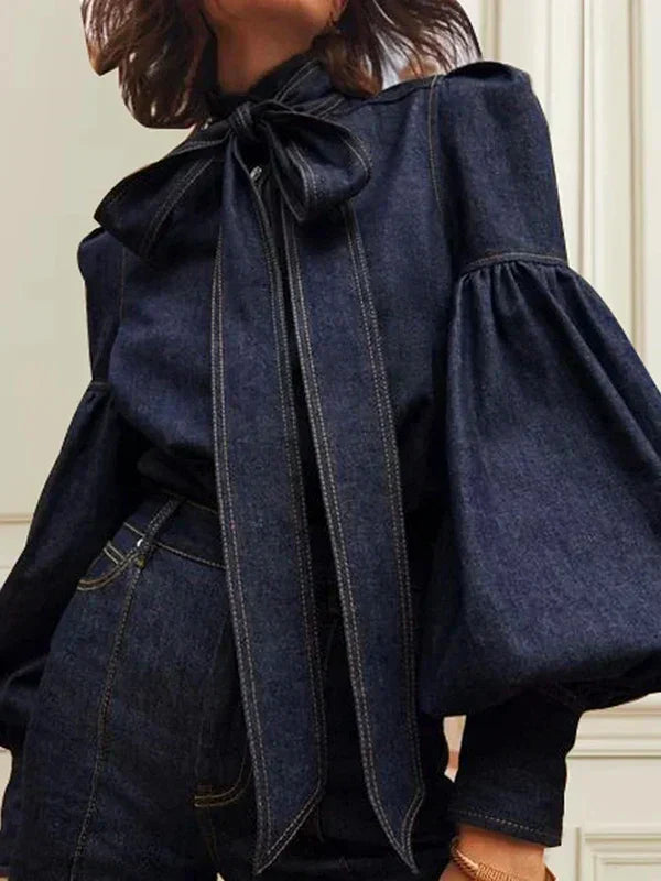 Stilla | Bluser af jeans med puffærmer