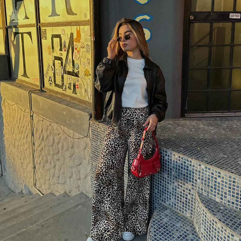 Stilla | Vintage Løse Brede Bukser med Leopardprint til Kvinder