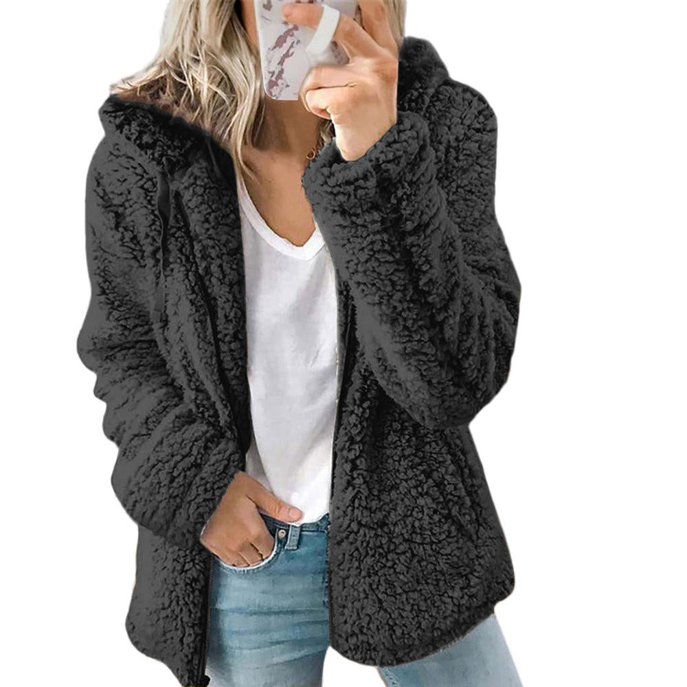 Stilla | Dame Mode Elegant Bamse Teddy Pels Frakke: Blød Fleece Frakke Med Lommer Og Lynlås