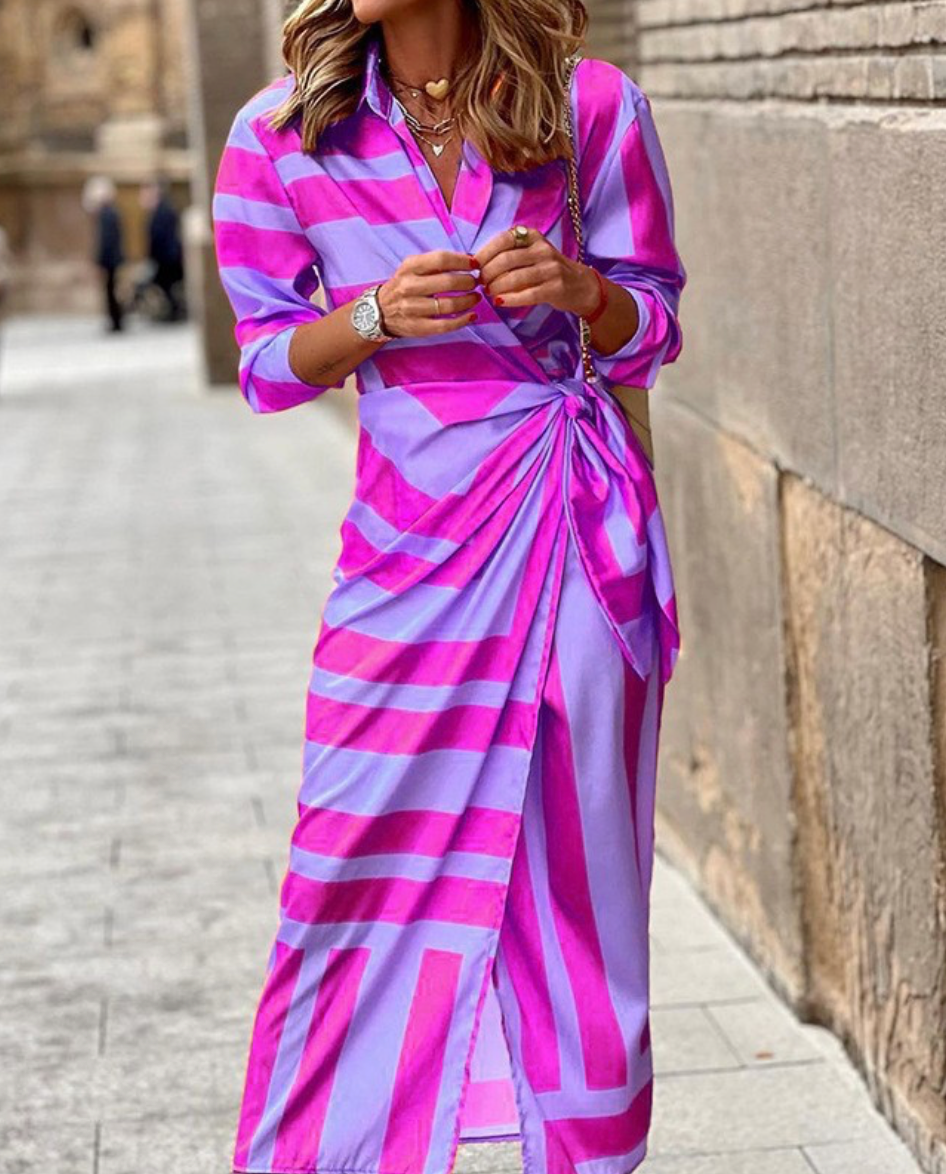 Stilla | Elegante Stribet Wrap Kjole