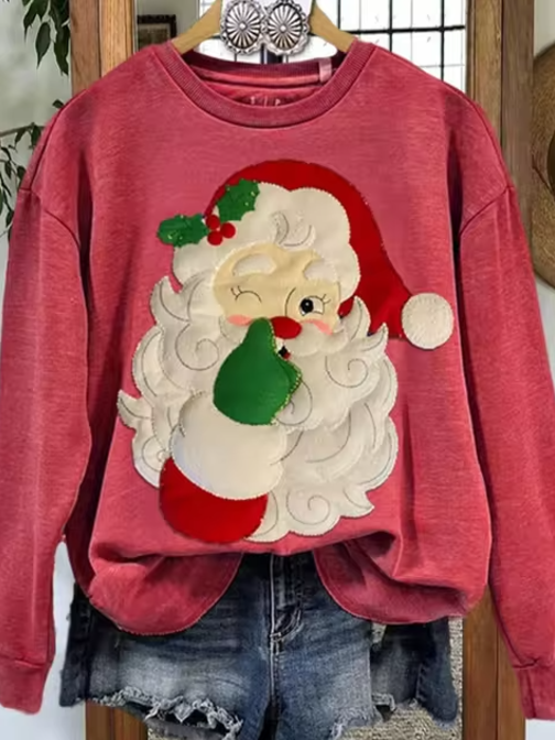 Stilla | Med Sød Julemand Tryk Damer Sweatshirt