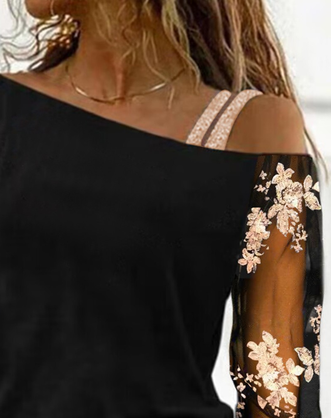 Stilla | Floral Pailletter På Skuldertop