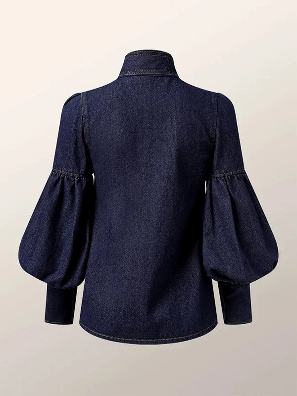 Stilla | Bluser af jeans med puffærmer