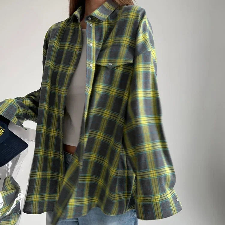 Stilla | Langærmet Skjorte med Ternet Mønster Bomuldsmix Casual & Trendy