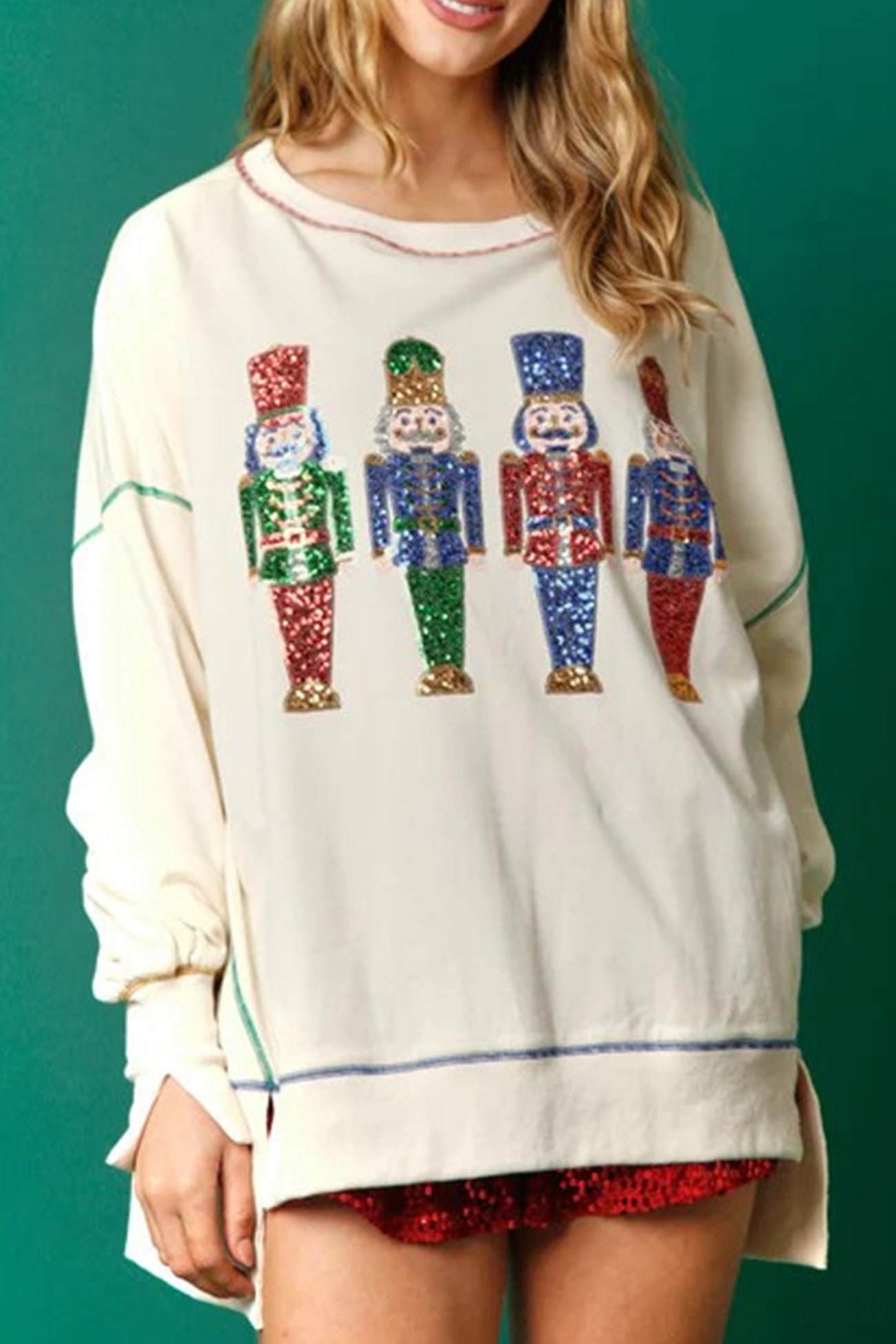 Stilla | Sweatshirt med paillette grafik og slidsbund