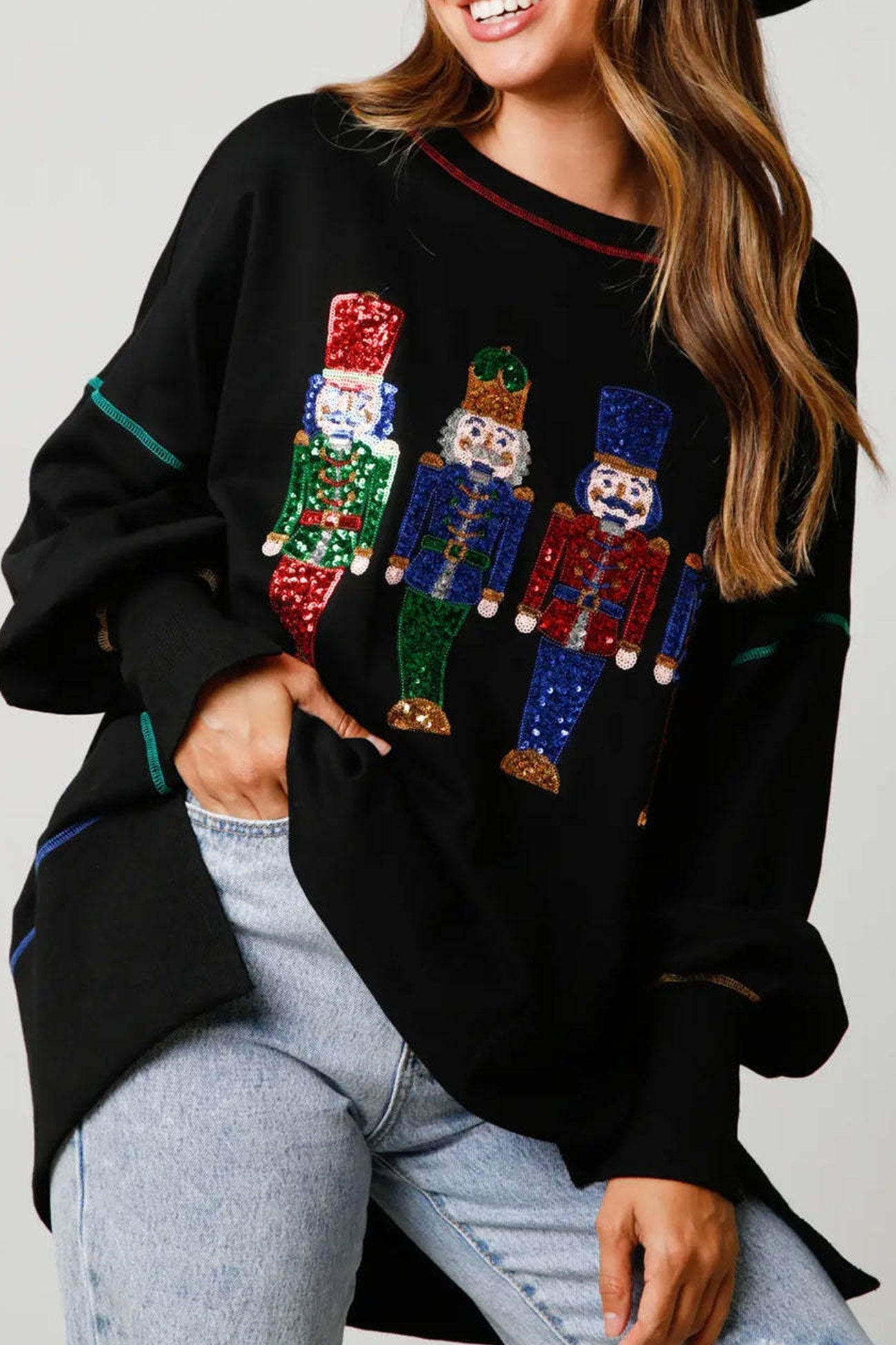 Stilla | Sweatshirt med paillette grafik og slidsbund