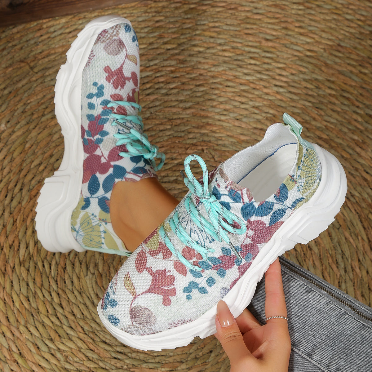 Stilla | Åndbare Ortodontiske Sneakers Med Snørebånd Og Blomster Mønster