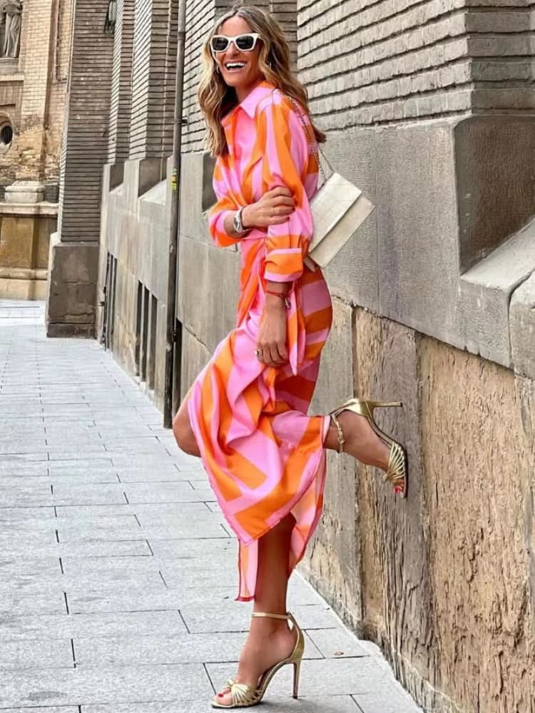 Stilla | Elegante Stribet Wrap Kjole