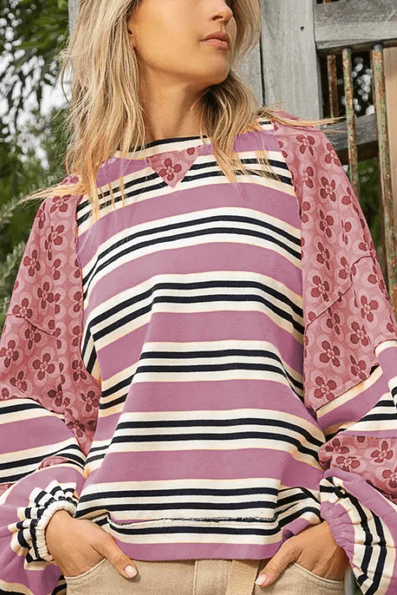 Stilla | Stribet bomulds sweatjacke med blomstermønster