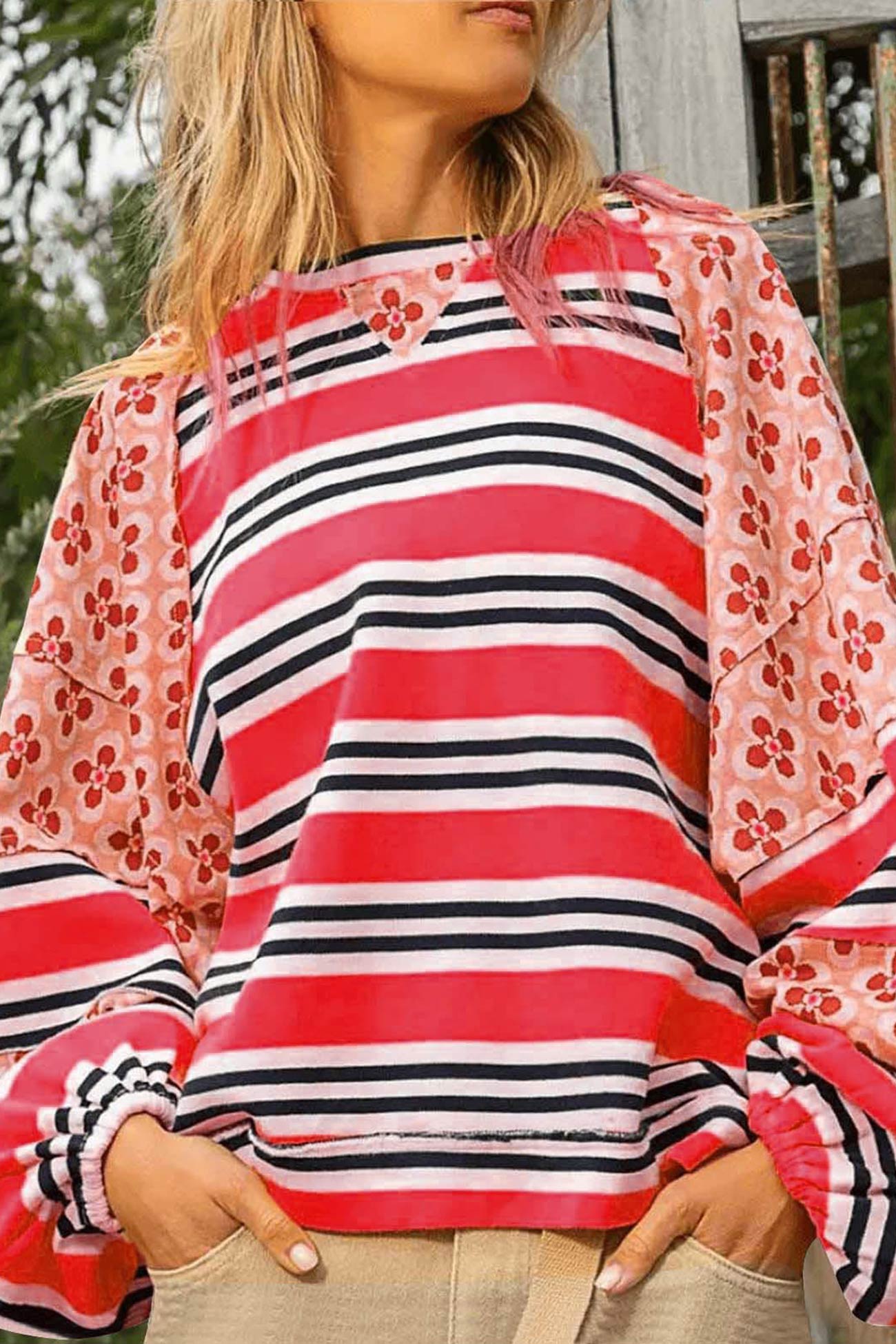 Stilla | Stribet bomulds sweatjacke med blomstermønster