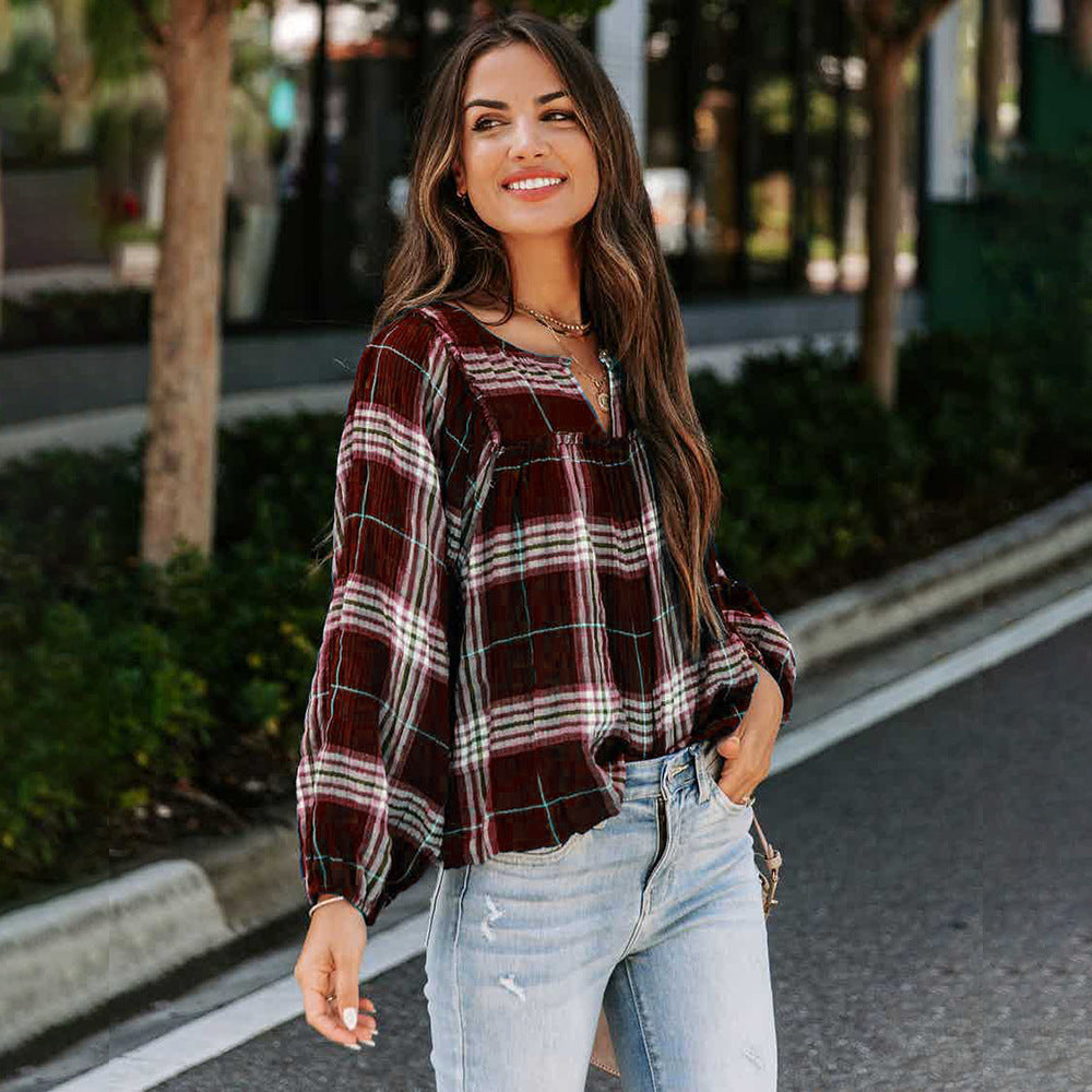 Stilla | Nuttet Langærmet Scoop Hals Stribet Bluse Top