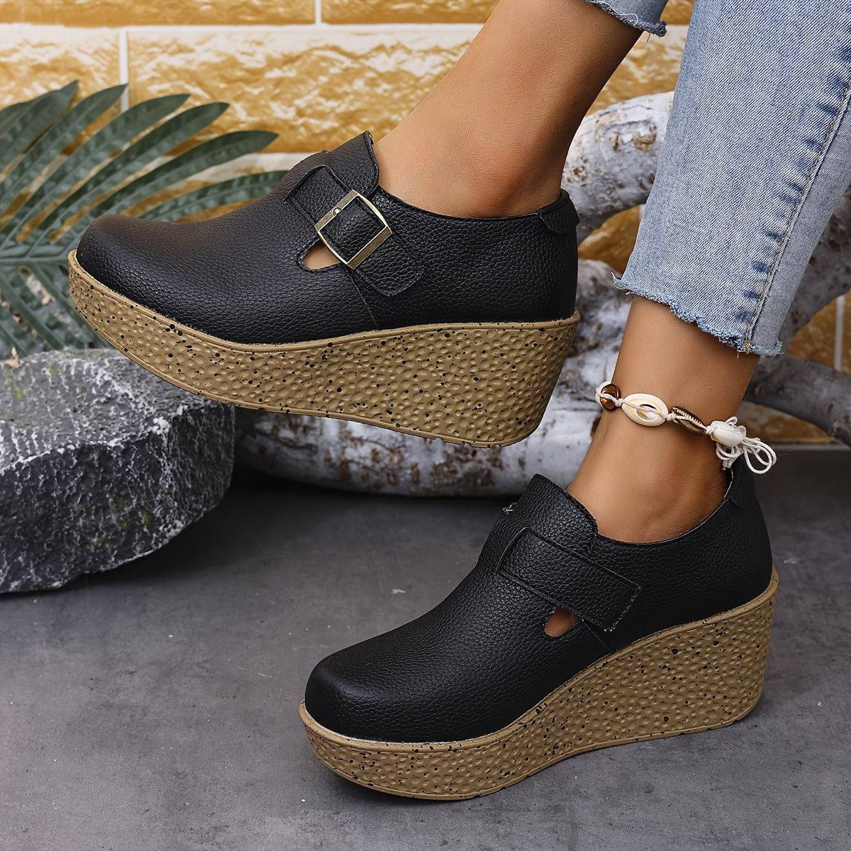 Stilla | Overdimensionerede Kilehælsandaler Komfortable Platform Sandals Med Spænde