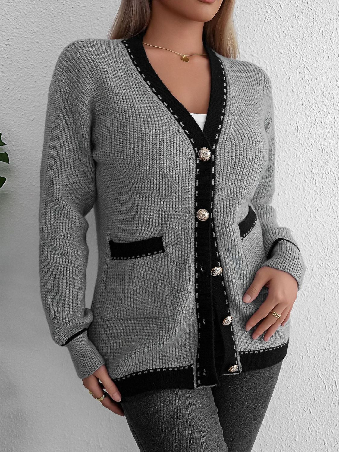 Stilla | Trim Button Up Langærmet Cardigan