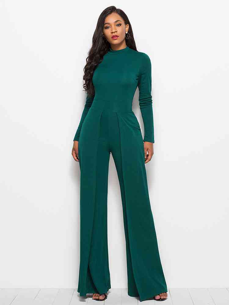 Stilla | Ærme Mock Neck Bred Ben Jumpsuit