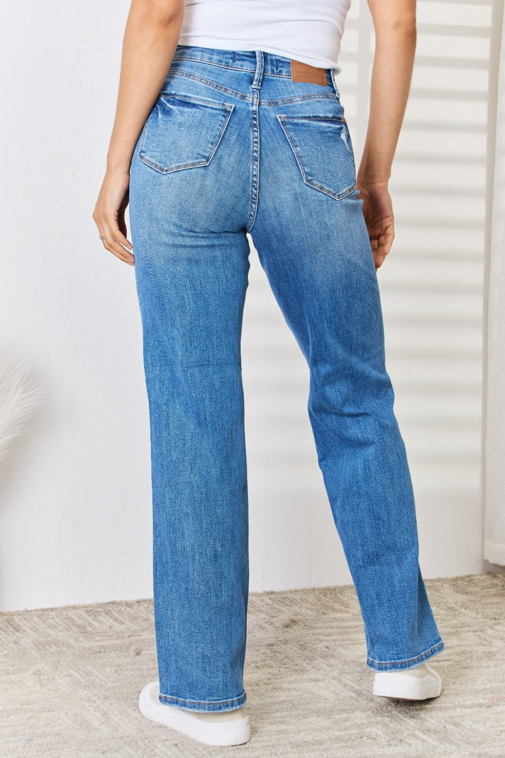 Stilla | Blå Fuldt Størrelse Høj Talje Distressed Straight-Leg Jeans