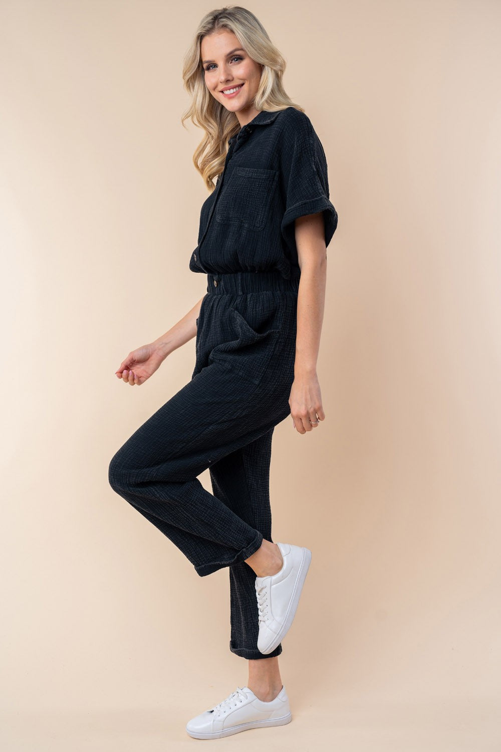 Stilla | Birch Texture Kortærmet Jumpsuit