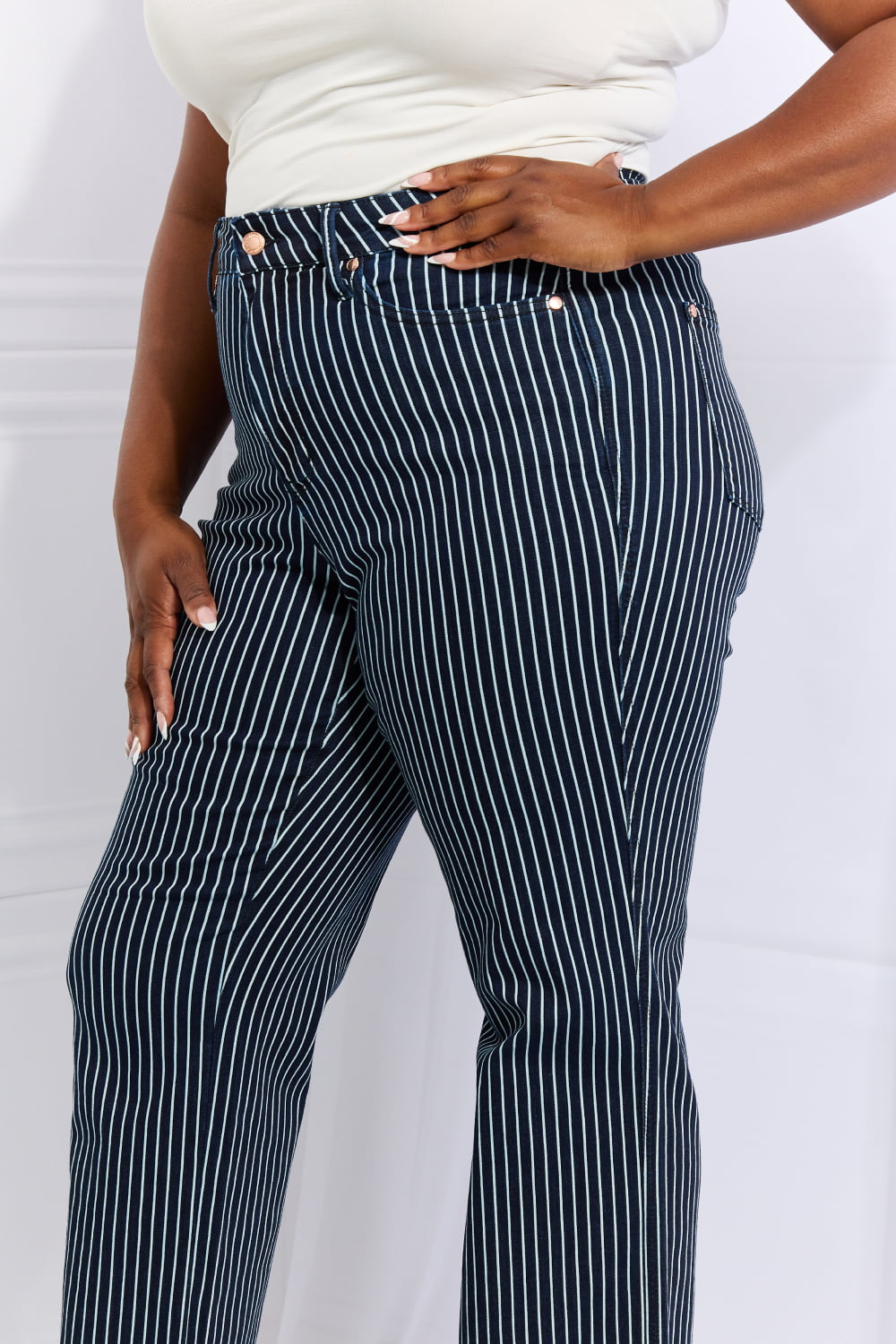 Stilla | Blue Cassidy Full Size Høj Talje Tummy Control Stribede Lige Jeans