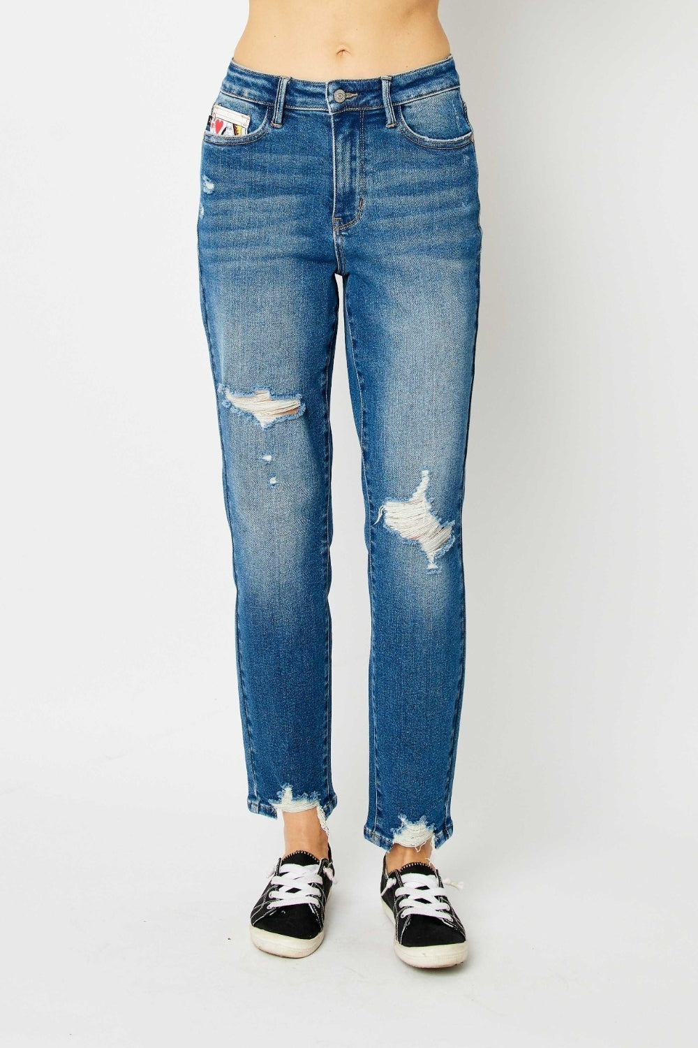 Stilla | Blue Full Size Queen Of Hearts Møntlomme BF Jeans