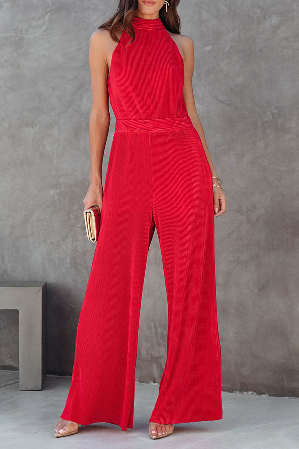 Stilla | Ikonisk Dame Lommer Plisseret Bred Ben Jumpsuit
