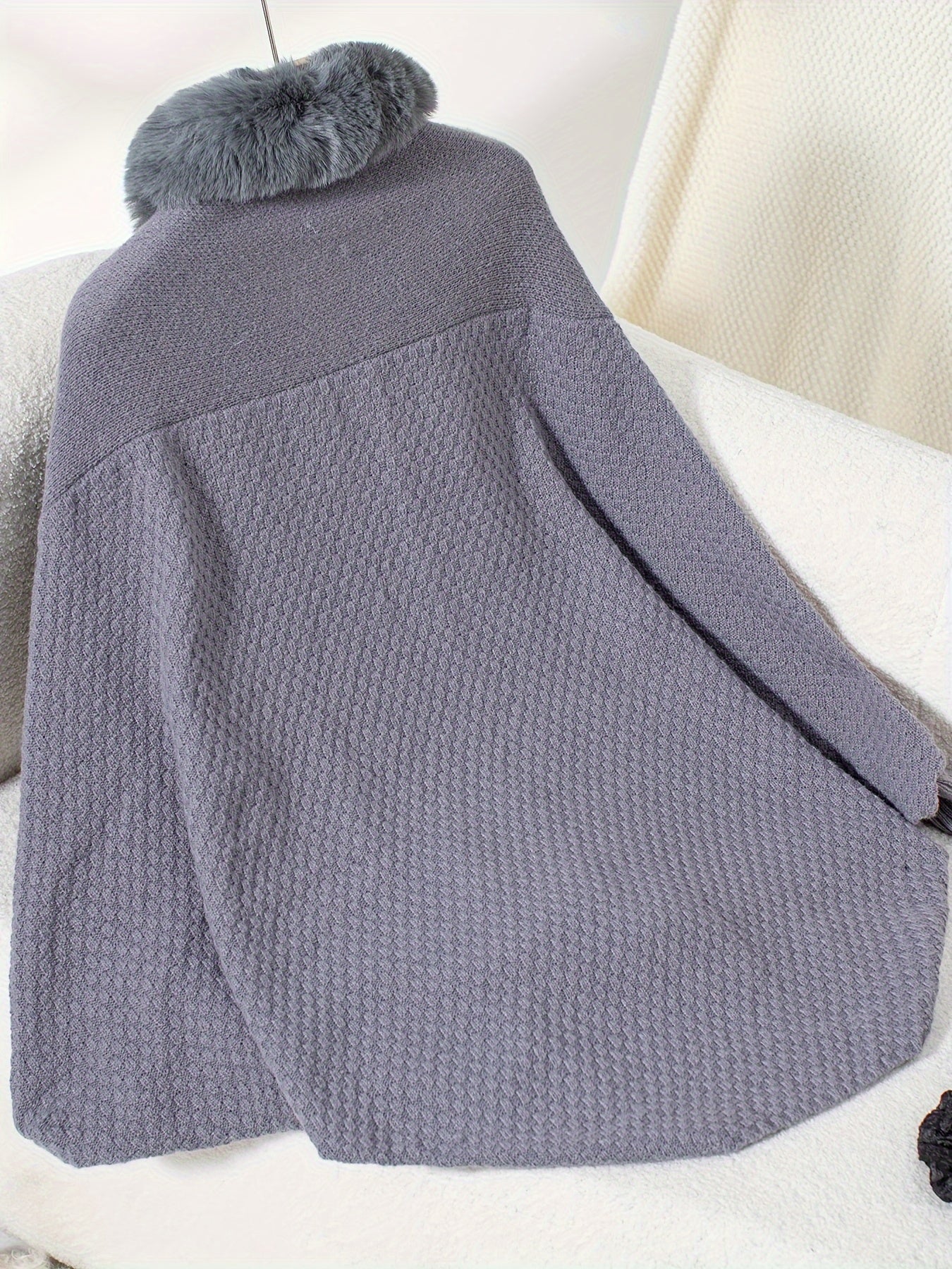 Stilla | Faux Fur Cardigan med Sjal Krave Akryl Varm & Elegant
