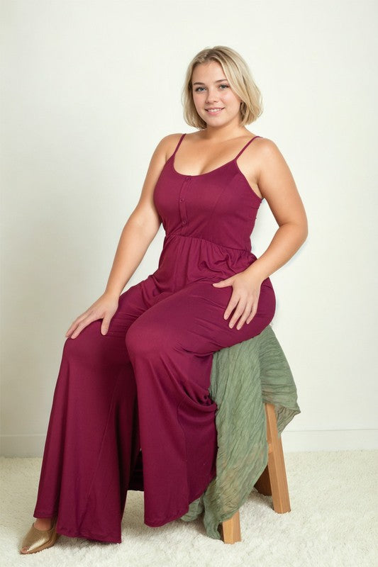 Stilla | Størrelse Knap Front Bred Ben Jumpsuit