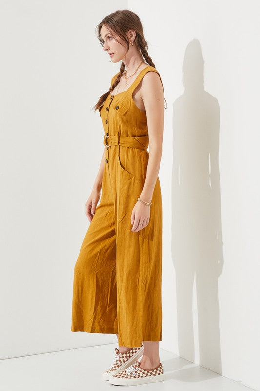 Stilla | Ærmeløs Firkantet Hals Knap Ankel Jumpsuit